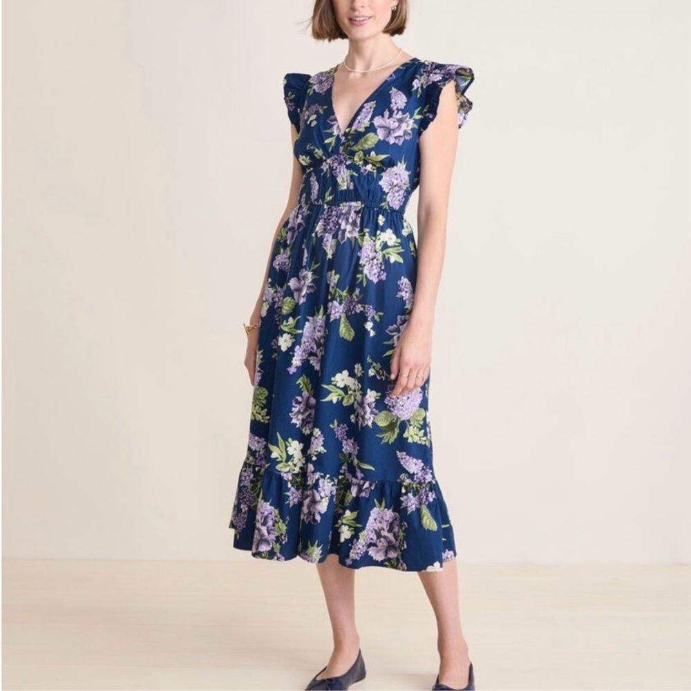NWT Vineyard Vines Tabitha Floral Flutter sleeve  Midi Dress Ruffle Hem size S